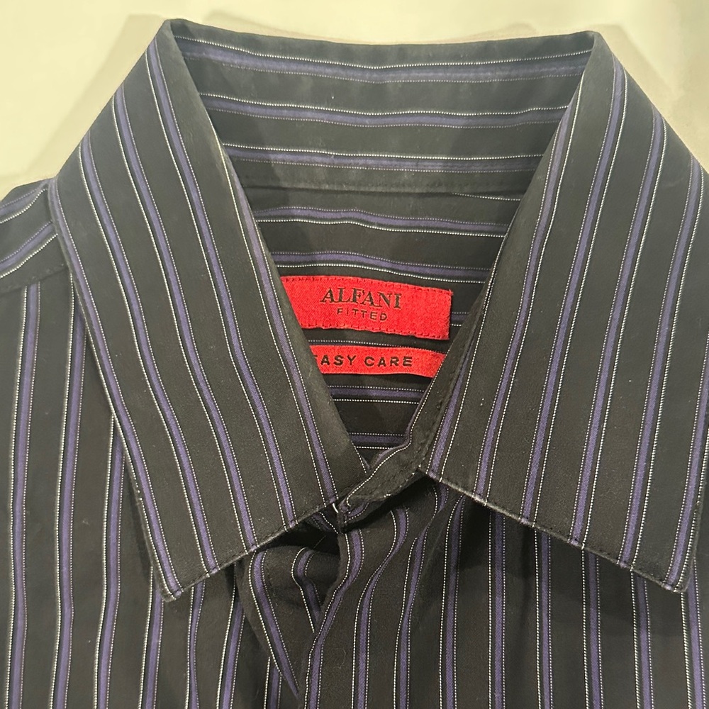 Alfani Black Dress Shirt with Purple and White Pinstripes